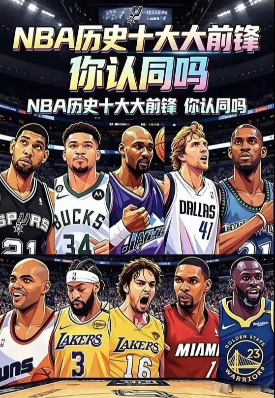 NBA历史十大大前锋。
前五，邓肯，马龙，加内特，诺维斯基，巴克利。
字母很强，