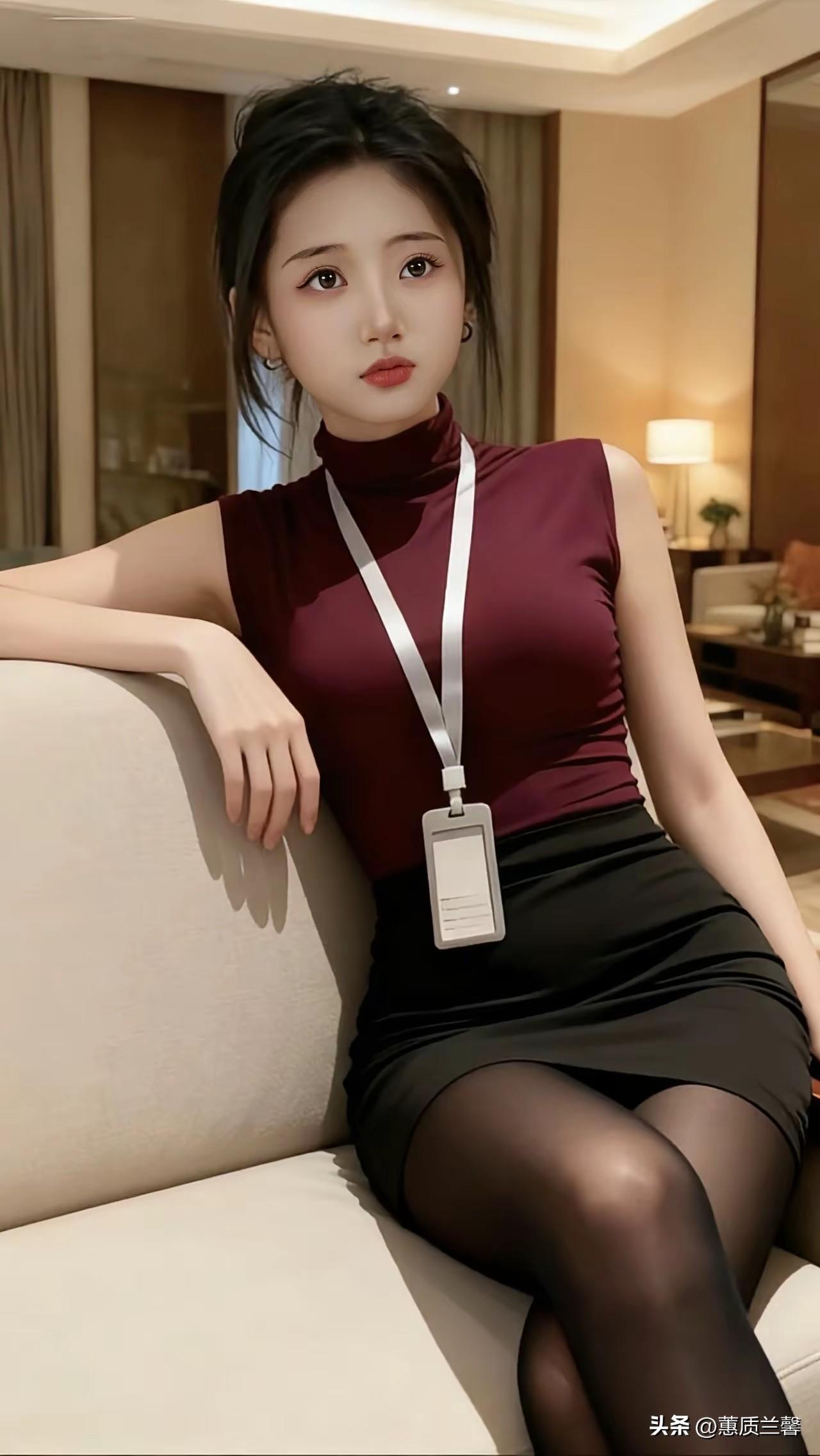 职场穿搭 
优雅职场风，
酒红色连衣裙，
搭配黑色丝袜，
尽显女性魅力！
猜猜她