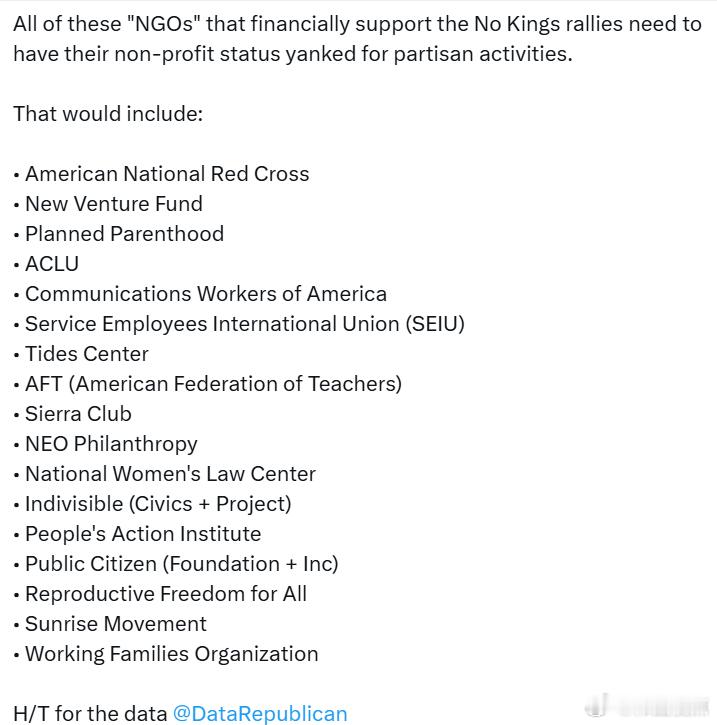 所有这些为“No Kings”集会提供资金支持的“非政府组织”（NGO），都应该