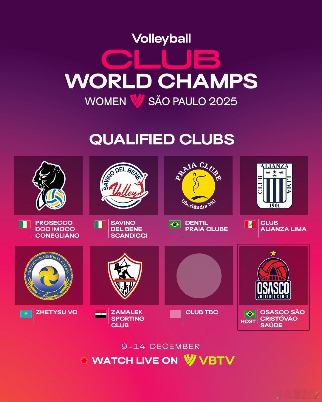 国际排坛动态2025女排世俱杯volleyball world公布女排世俱杯参赛