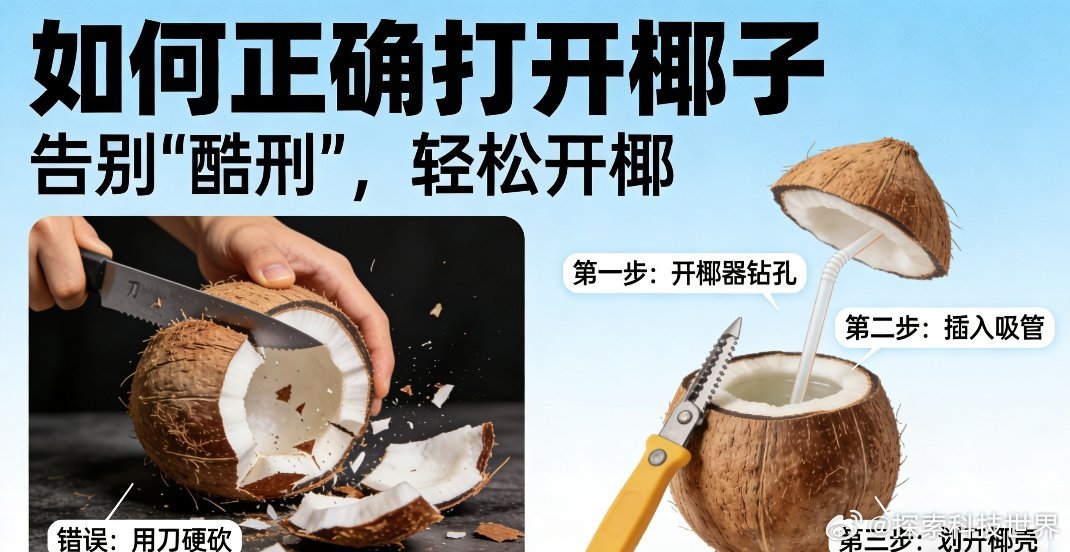 海南的椰子在内地受尽了酷刑教你正确开椰子，零失败不费劲儿真的笑不活了！好多人在内