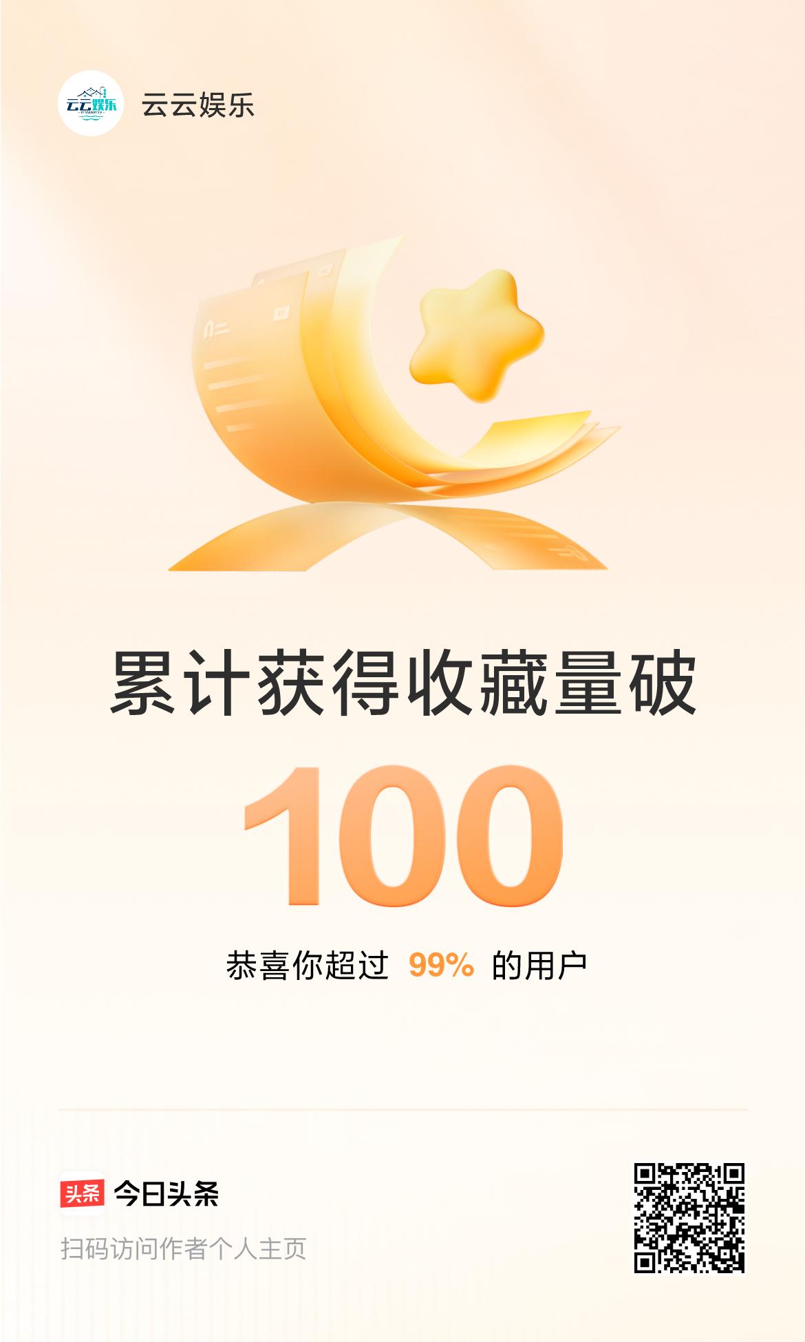  我在头条累计获得收藏量破100啦！