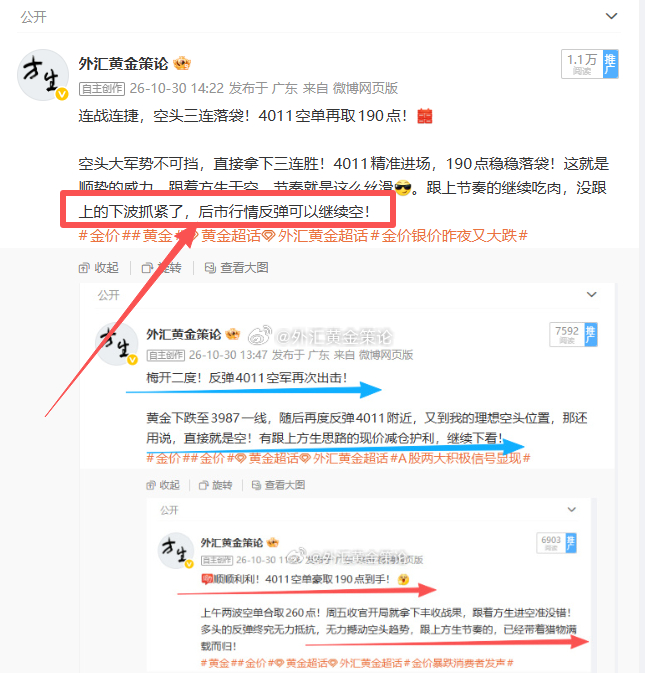 黄金从3966反弹上来，那就继续空！现价3978附近直接南下！看到3960！金价