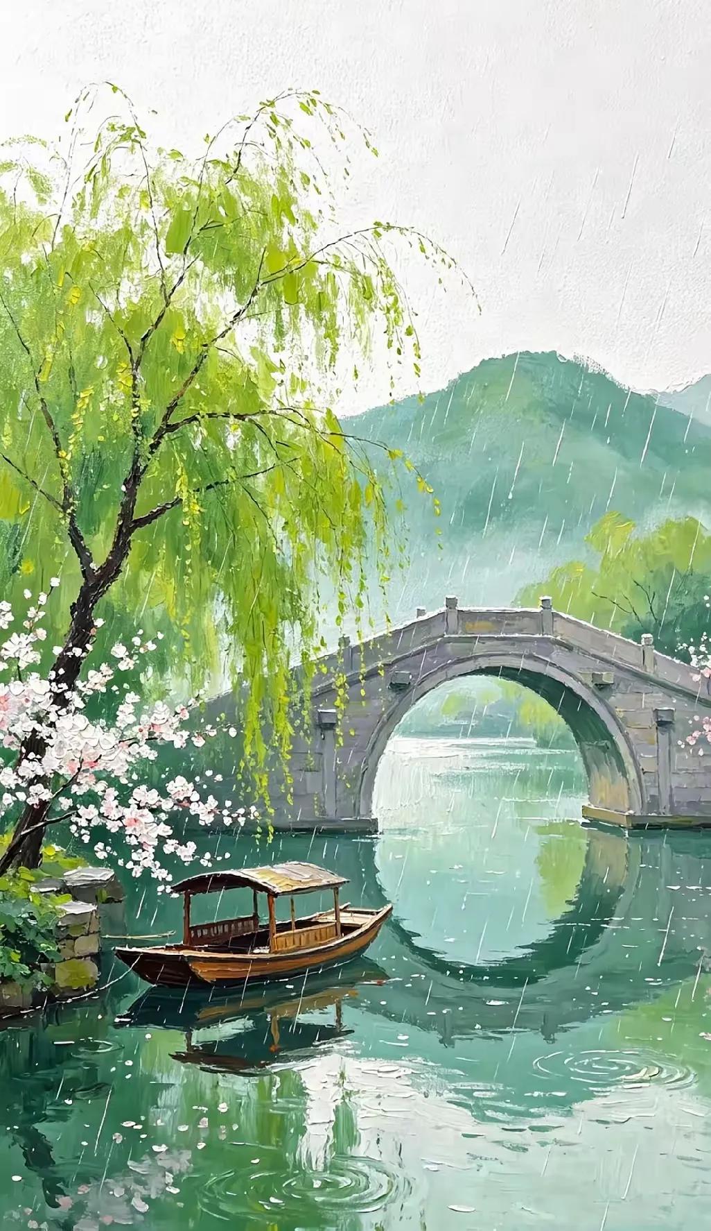 蒙蒙细雨江南梦，
莽莽草原塞北情。
横批：《情梦》