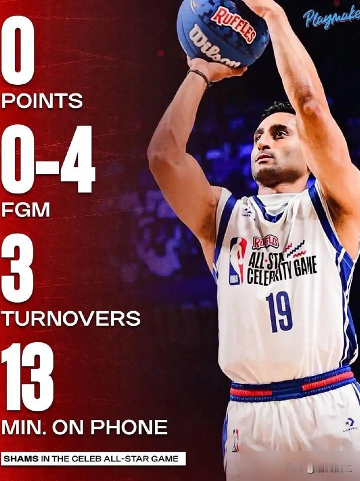 0分，0板，0助攻，3次失误。
NBA第一名记，在全明星赛场上，就交出这么个玩