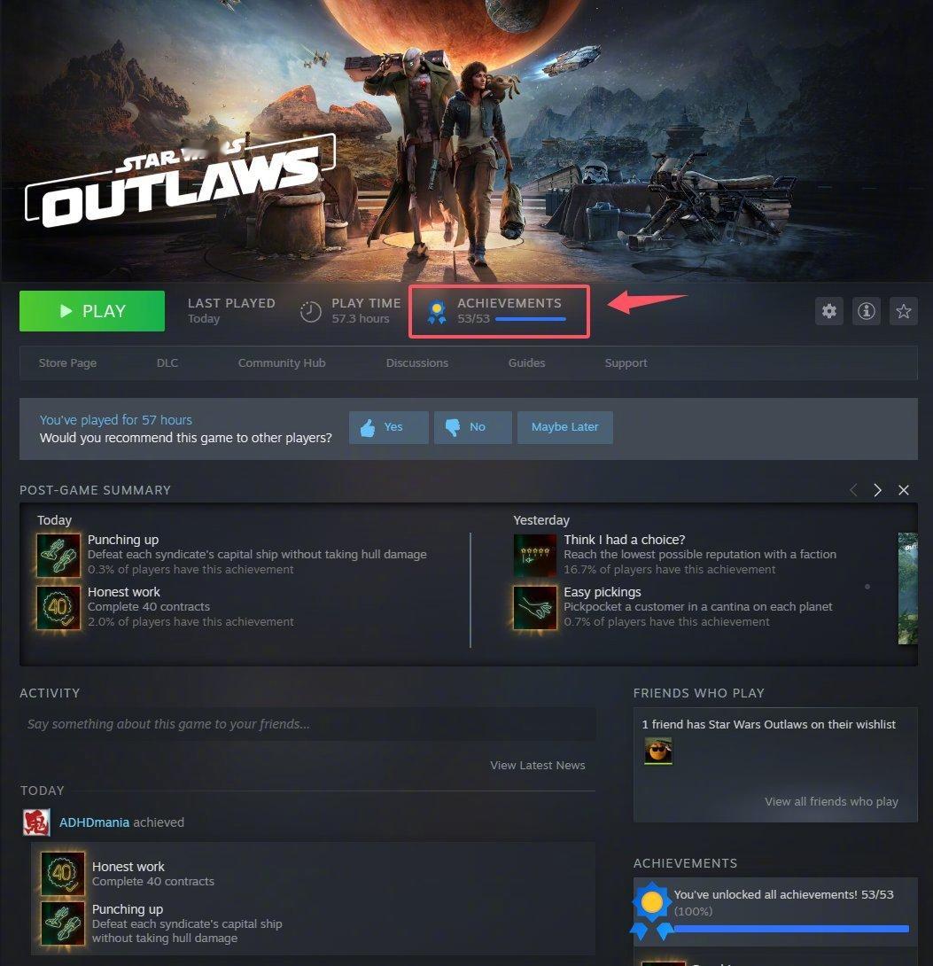 2025年第一个全成就的游戏，Star War Outlaws(星球大战：亡命之