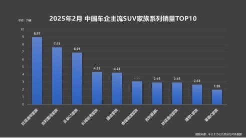 2025年2月，比亚迪宋家族以89650辆的国内销量蝉联中国主流SUV家族销冠，