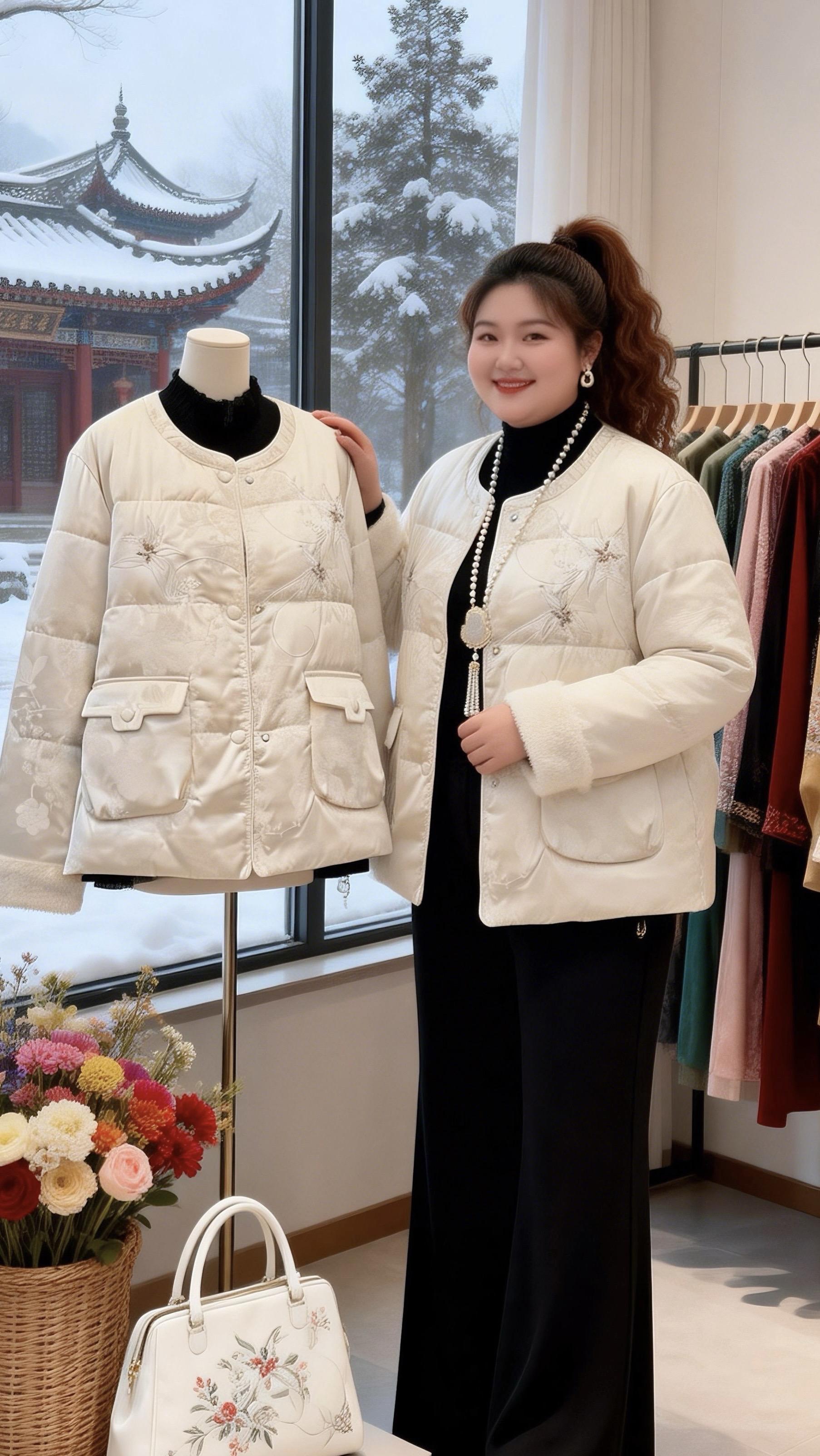 大码女装 国风棉服新中式穿搭胖妹妹的冬季有效穿搭老钱风穿搭承包新年高级感