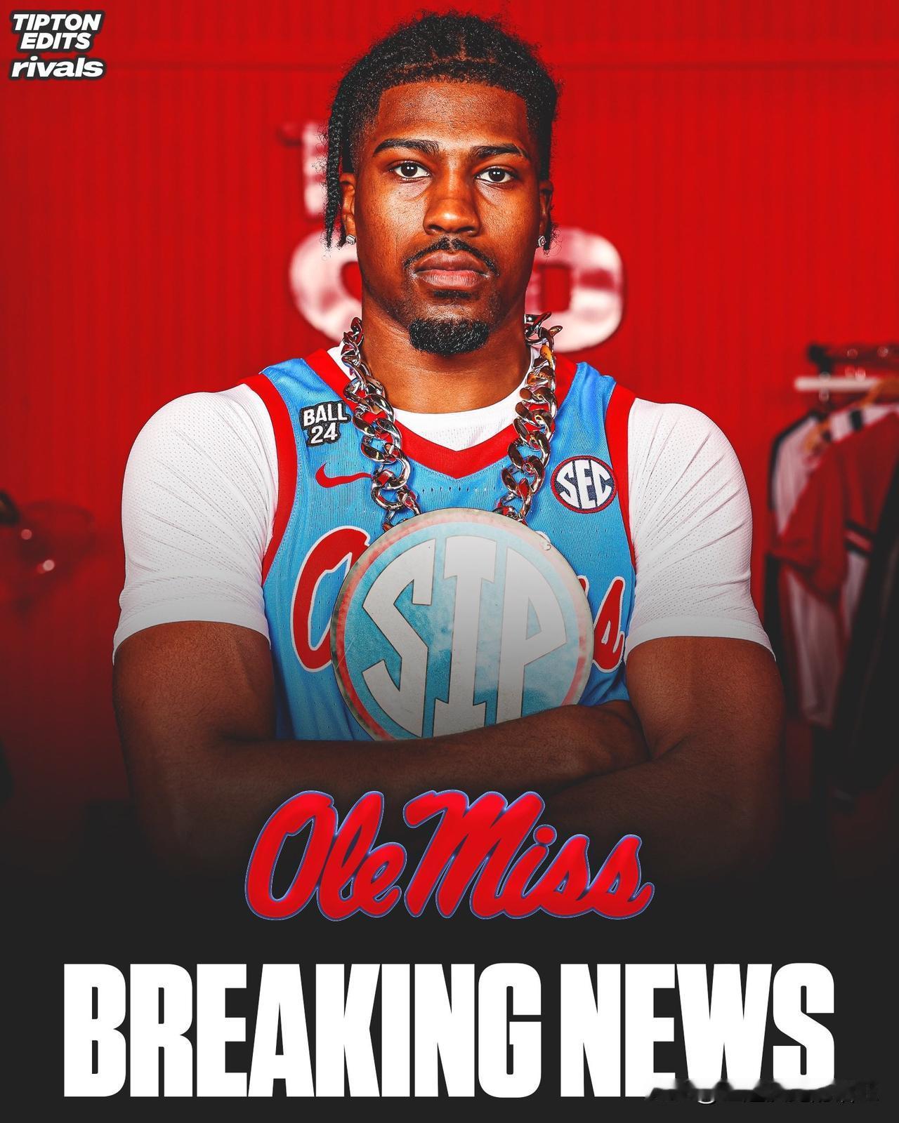 22岁后卫TJ Clark宣布承诺加盟密西西比大学，预计拥有两年的大学资格，他将