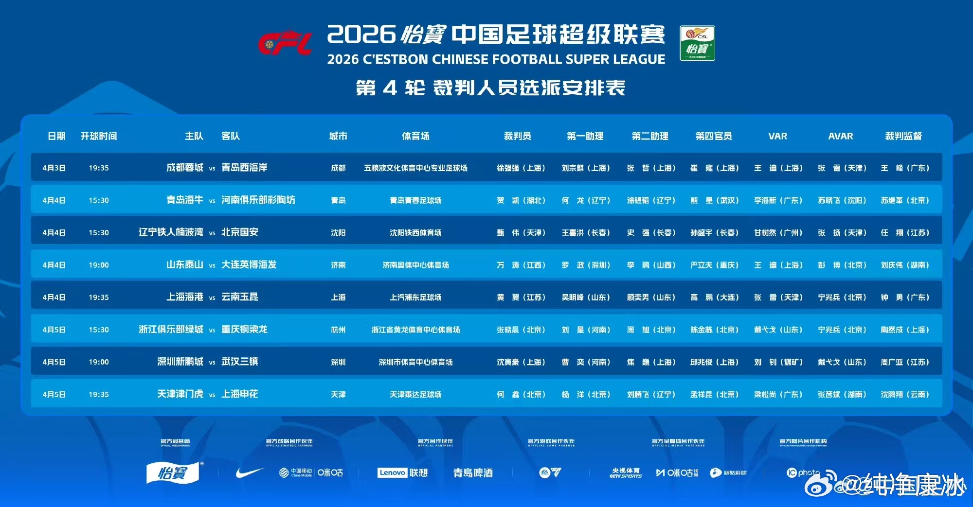 山东泰山vs大连英博主裁判:万涛（江西）助理裁判:罗政（深圳），李鹏（山西）。V