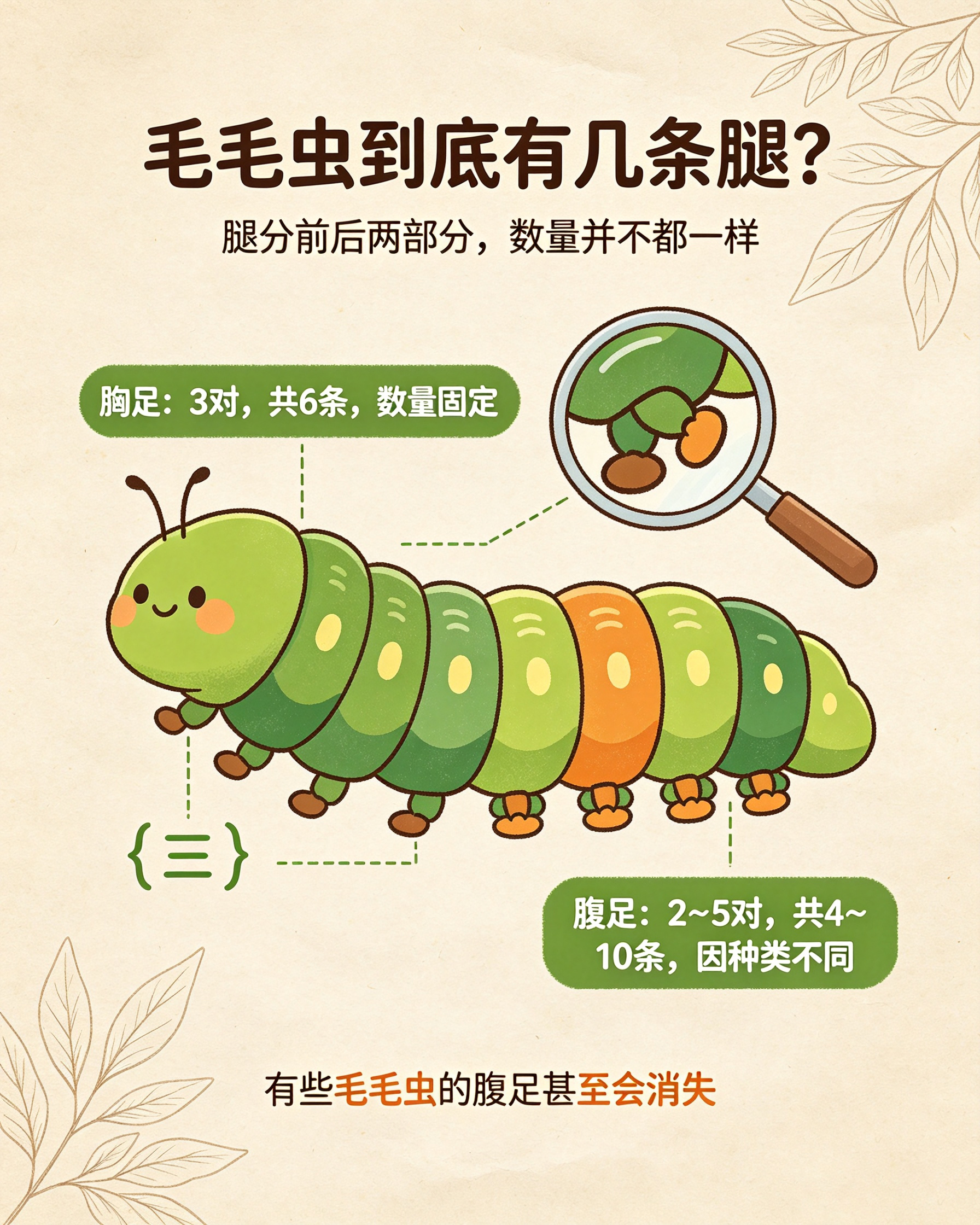 每天一条冷知识 毛毛虫的“腿”分为两部分，一部分长在身体的前端，一部分长在身体的