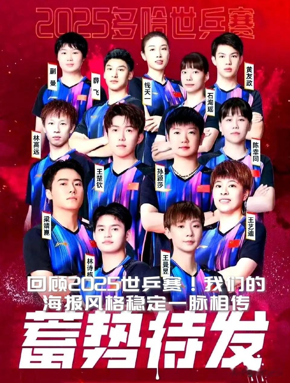 【回顾2025世乒赛！我们的海报风格稳定一脉相传！】

今年国乒世乒赛海报太拉风