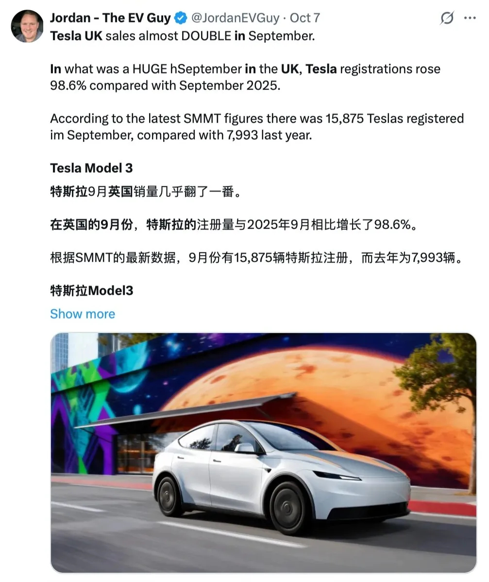 英国9月销量同比翻番！千名车主真实投票：十年内特斯拉将成为最畅销乘用车品牌，支持
