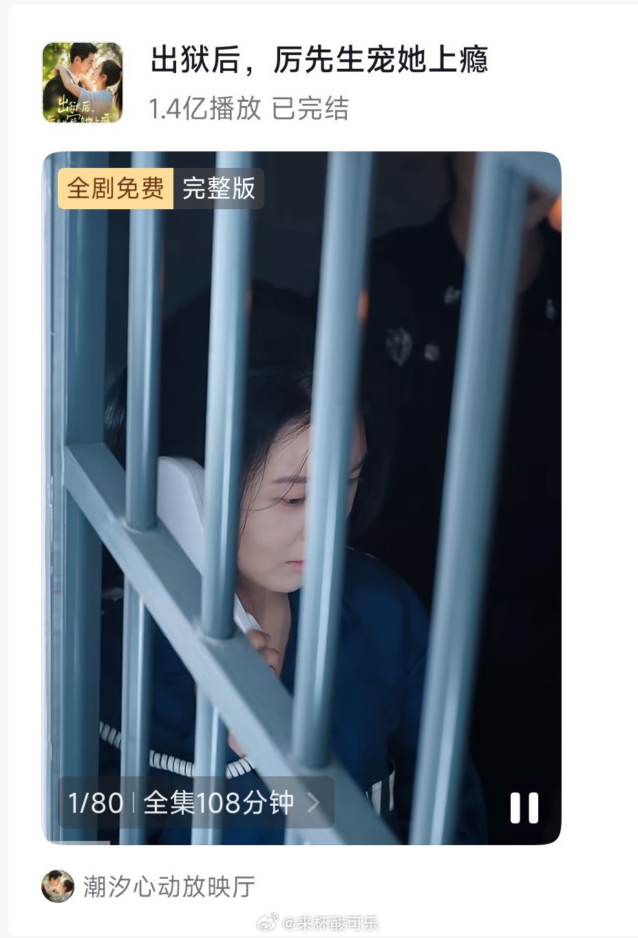 郑晨雨 王彦鑫《出狱后，厉先生宠她上瘾》下沉爆了已经1.4亿 
