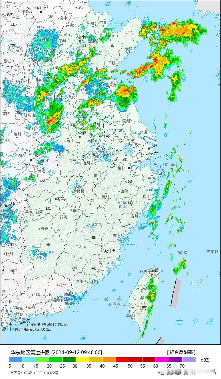 受东海低压活动影响，昨天至今江苏安徽两省出现大范围降雨天气，江苏建湖24小时雨量