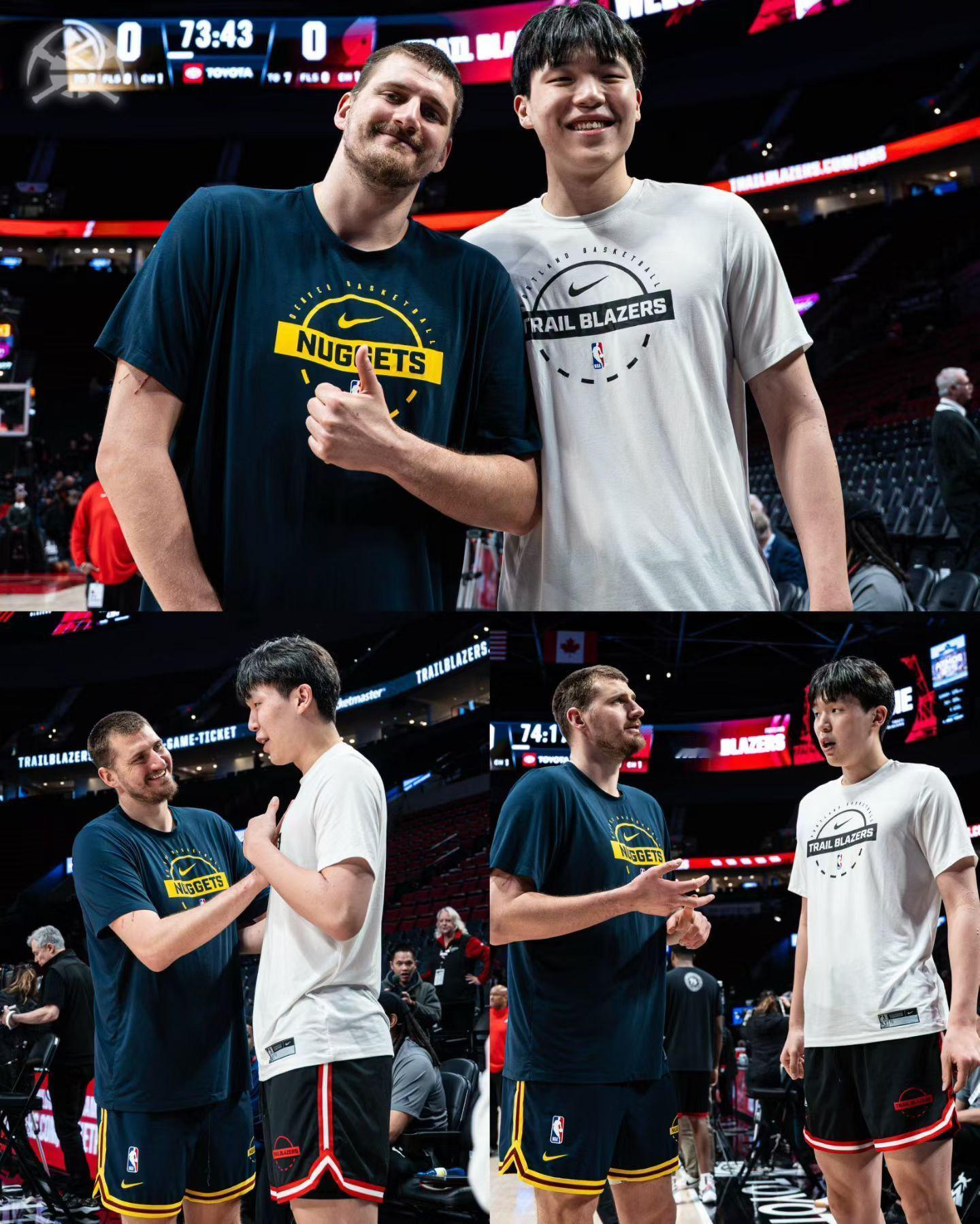 圆梦！ 杨瀚森和约基奇赛前合影！杨瀚森约基奇合影杨瀚森和偶像见面了 NBA