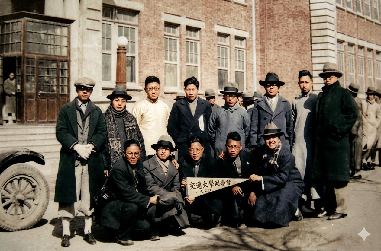 1934年，交通大学毕业生毕业旅行合影，后排右二便是时年正值本科毕业前夕的青年钱