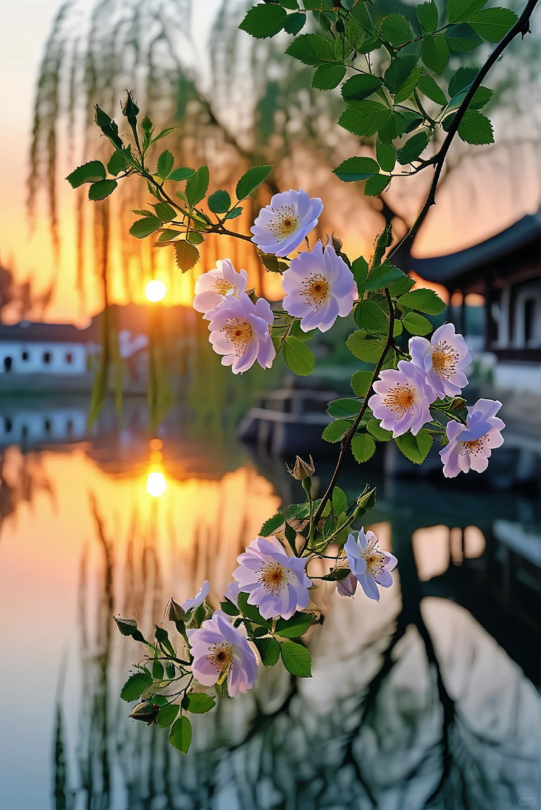 夕阳晚风蔷薇花