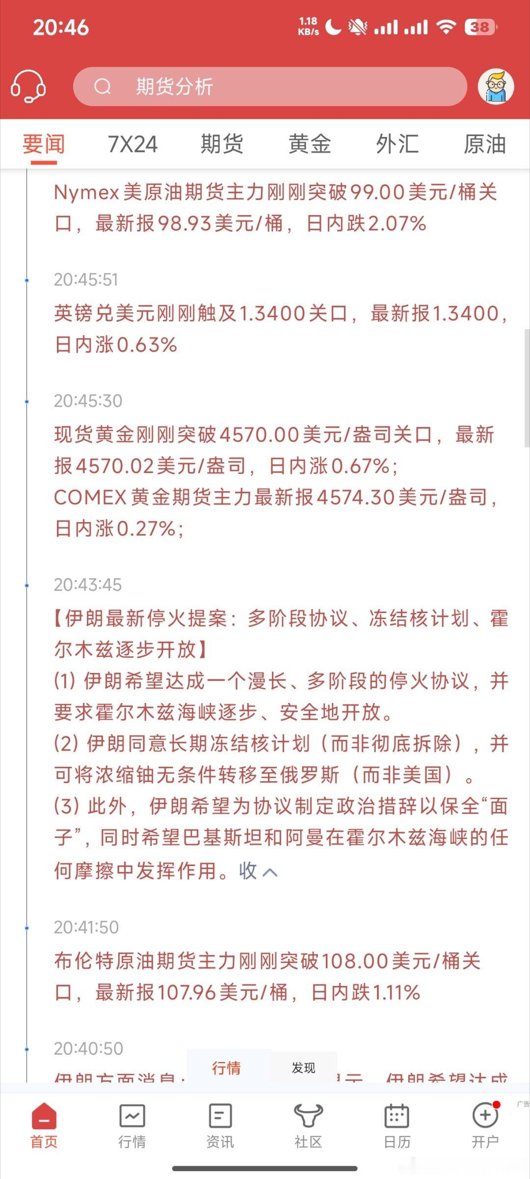 我就说好端端的黄金怎么就开始止跌了，原油伊朗长期停火协议来了，原油大回落黄金开始
