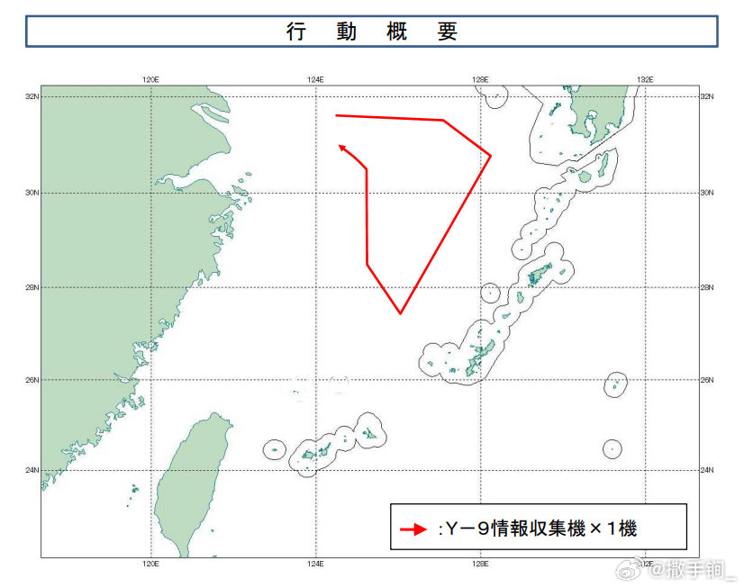 日本统幕监称中方一架侦察机今天下午从大陆方向飞来，直到男女群岛南方再向西南飞行，