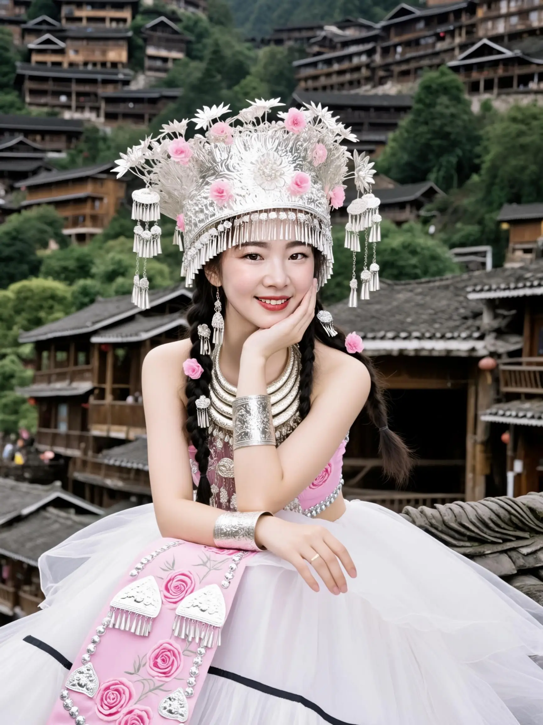 AI怎么拍都好看，我也来跟个风，臭美一下，在上穿一下苗族服饰
