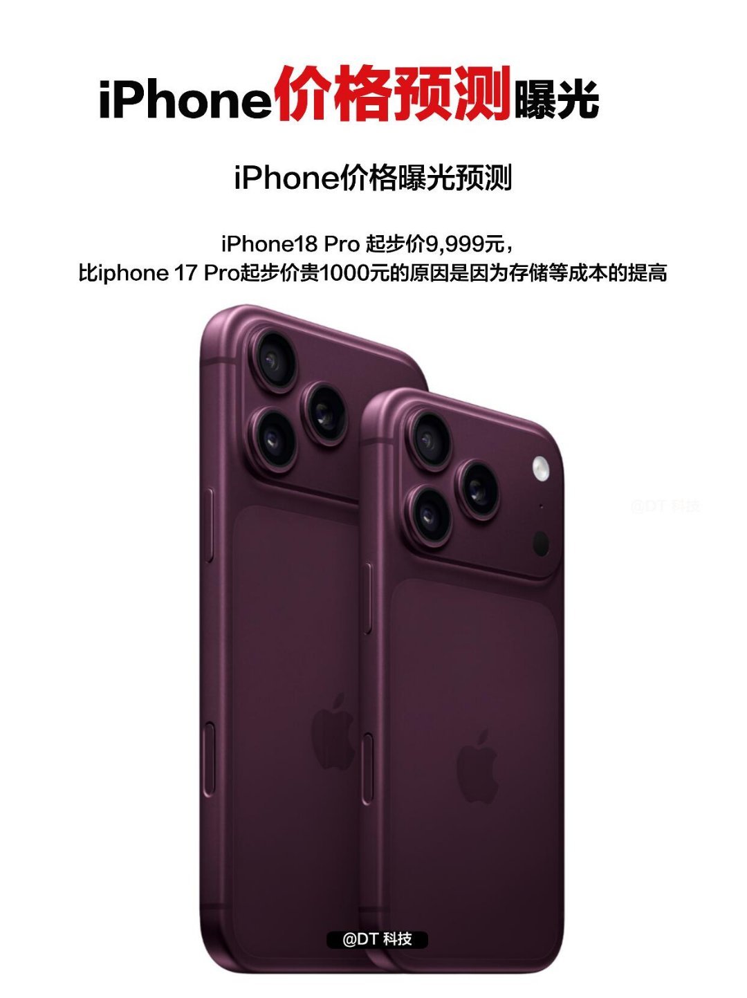 iPhone18Pro起售价或9999元iPhone18Pro因为众所周知的原因
