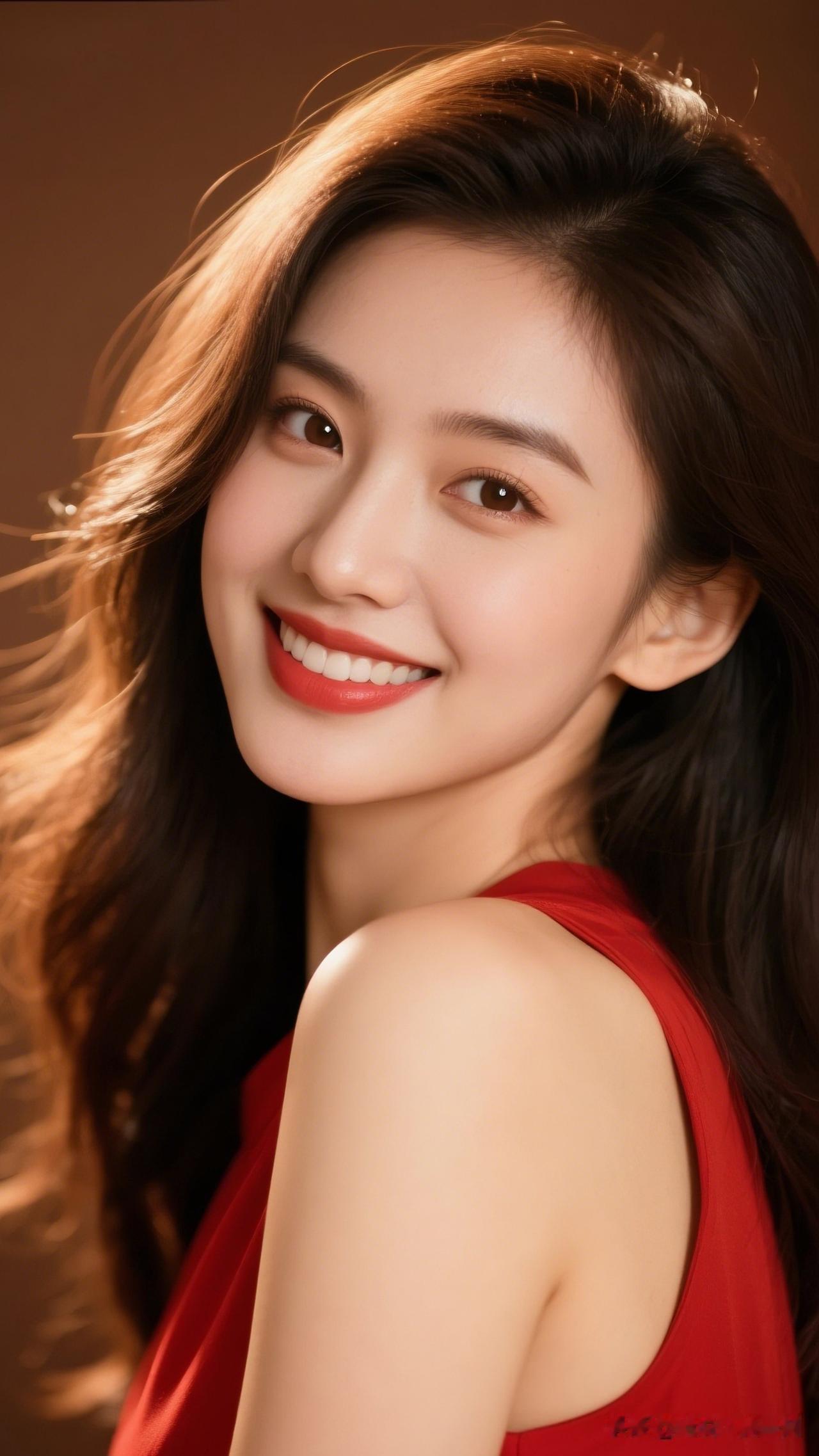 红衣美人笑，如花照影间。分享治愈系图片 甜美笑容，红衣少女，阳光下的动人瞬间