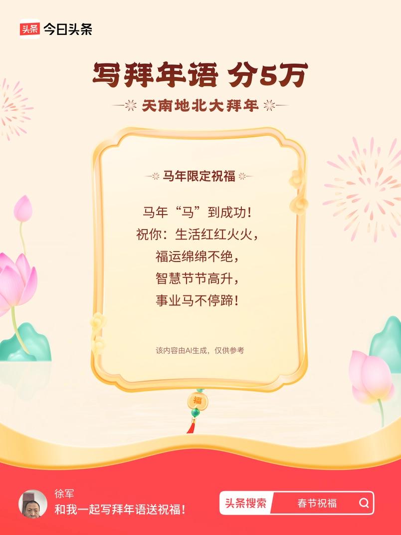 写拜年语送祝福新春拜年送祝福！我的祝福是：“马年“马”到成功！祝你：生活红红火火