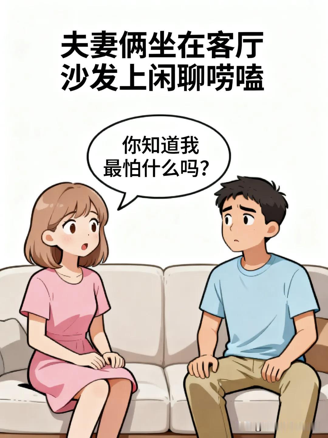 趣味漫画：老婆问：你知道我最怕什么吗？老公猜：怕没钱，怕变老，怕我对你不好？老婆