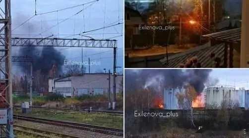 俄乌冲突 10月27日，莫斯科附近的谢尔普霍夫油库遭乌克兰无人机袭击发生严重火灾