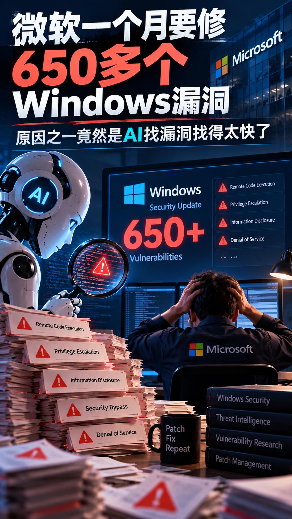AI找漏洞太快，微软9月一口气要给Windows修650多个安全问题

微软这个