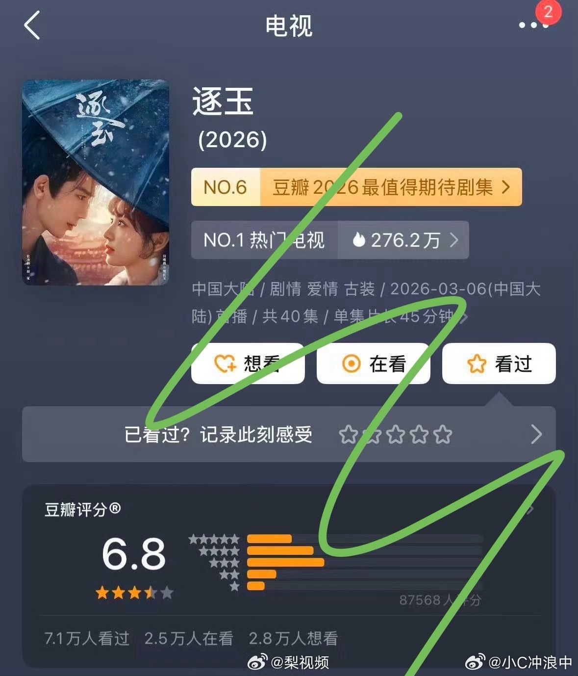 逐玉豆瓣6.8啊哈哈哈😁就这？还说什么百家围剿？才几万人打分而已，真要是被内?