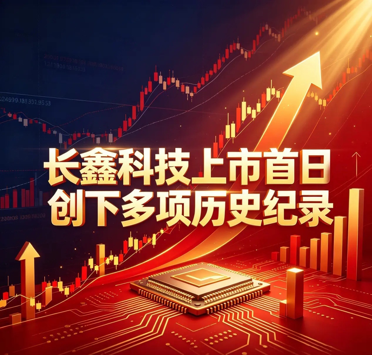 长鑫科技上市首日，创下多项历史纪录。1. A股市值第一  首日市值3.28万亿，
