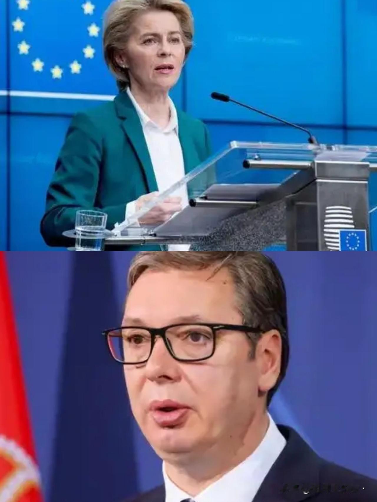 欧盟还算是个经济组织吗？

冯德莱恩说，只要武契奇答应加入制裁俄罗斯和列，承认科