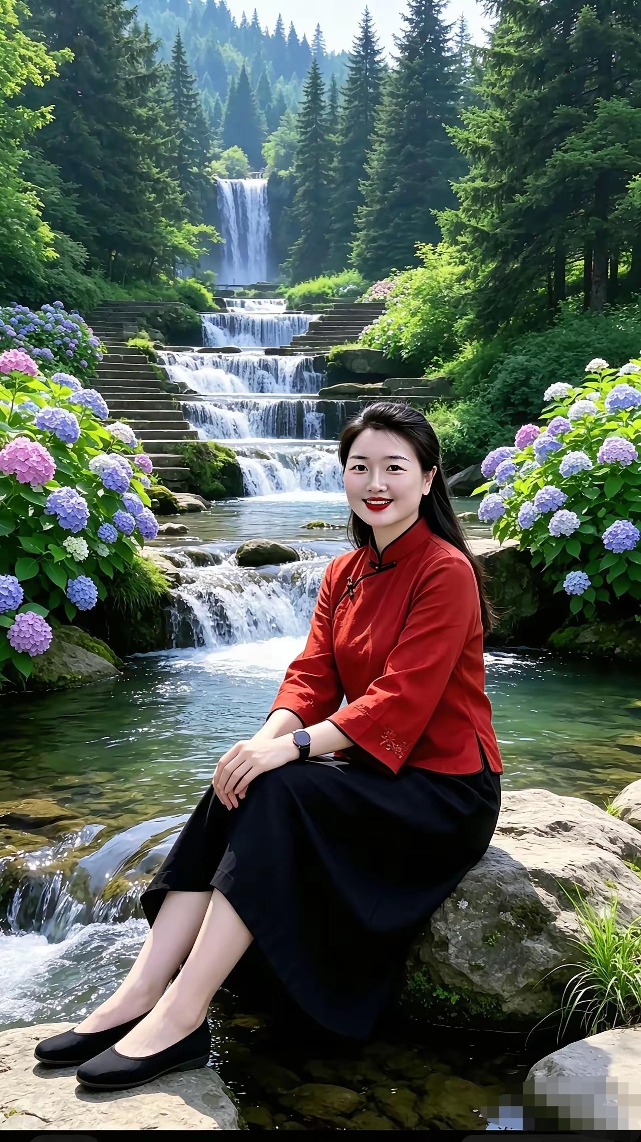 花开芳香醉岸边，蜻蜓点水无心看
