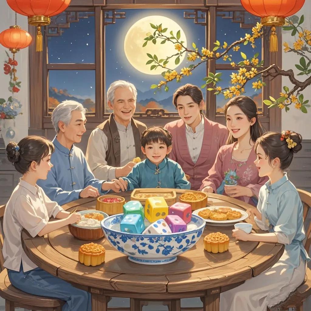 《中秋博饼赋》

时维仲秋，岁属桂月。华灯初上，清辉满郭。闽南胜地，盛行博饼之俗