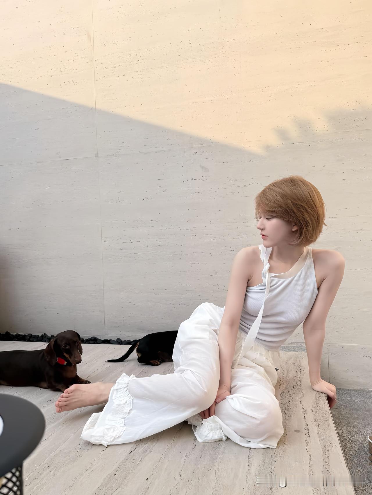 赵露思同款白系松弛感穿搭，和狗狗同框太治愈