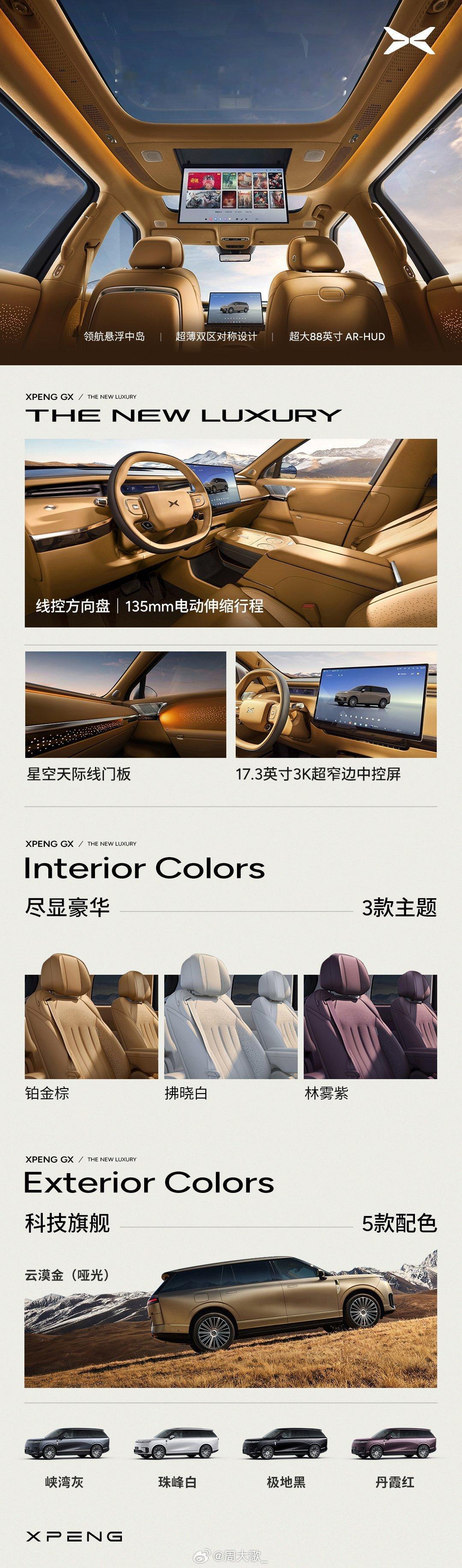 再来回顾一下配置和价格：小鹏首款全尺寸旗舰SUV——小鹏GX 39.98万起预售