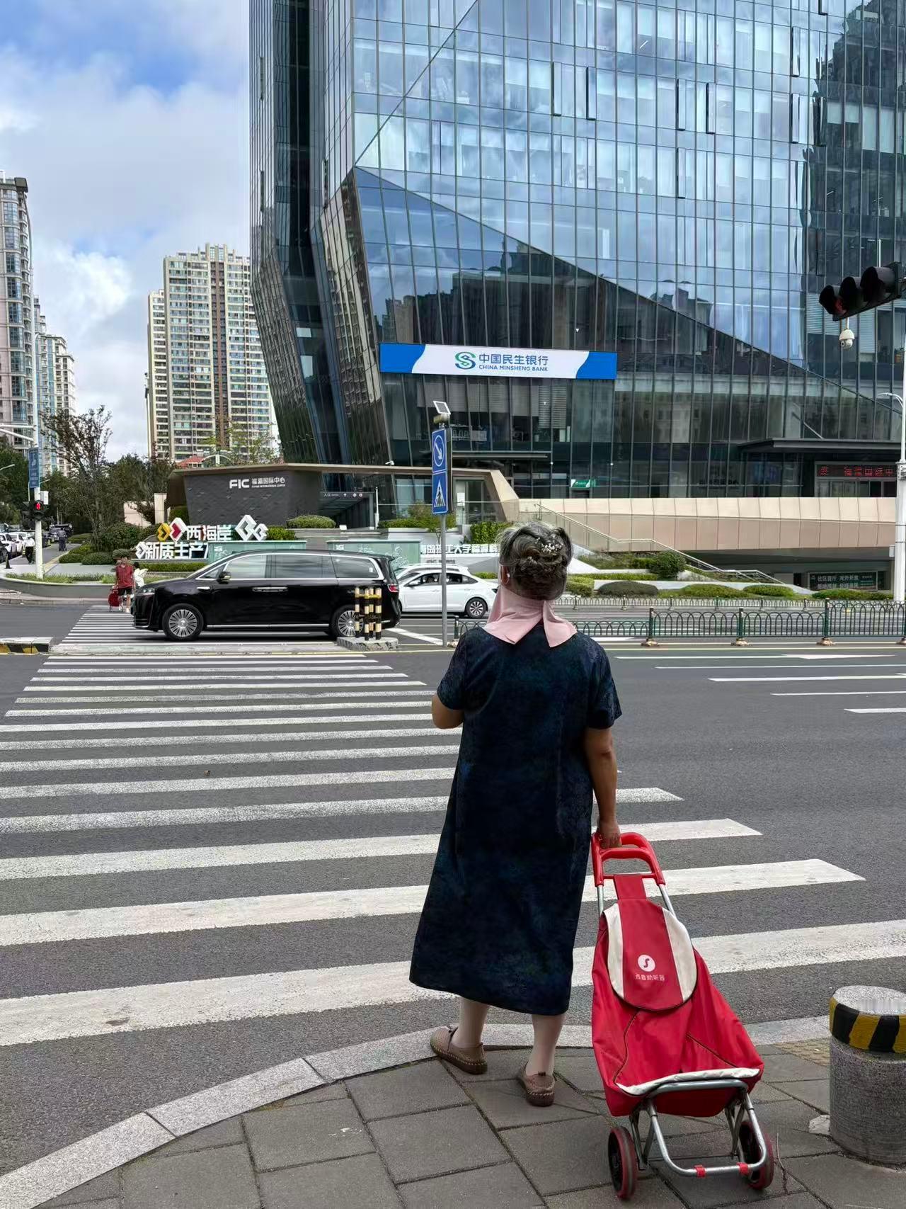 赶集路遇，忍不住掏出手机拍了下来。想到那句“岁月从不败美人”——第一位女士头发花
