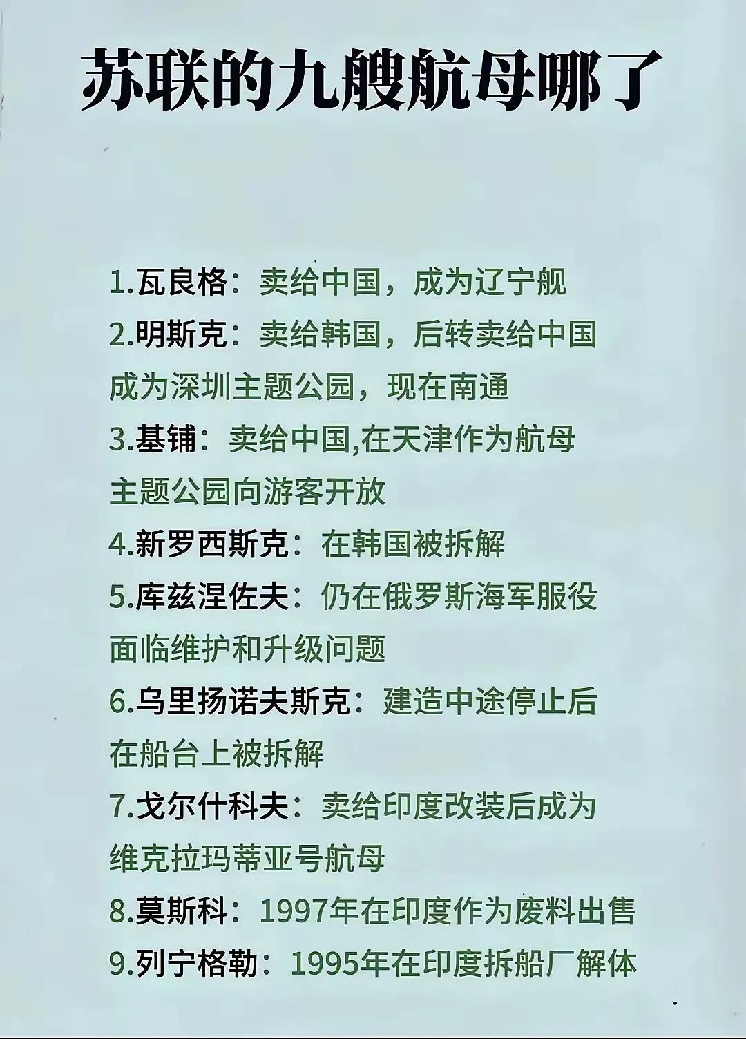 苏联时代，拥有的九艘航母去向

有三艘，却落在了中国这里

分别是

瓦良格
