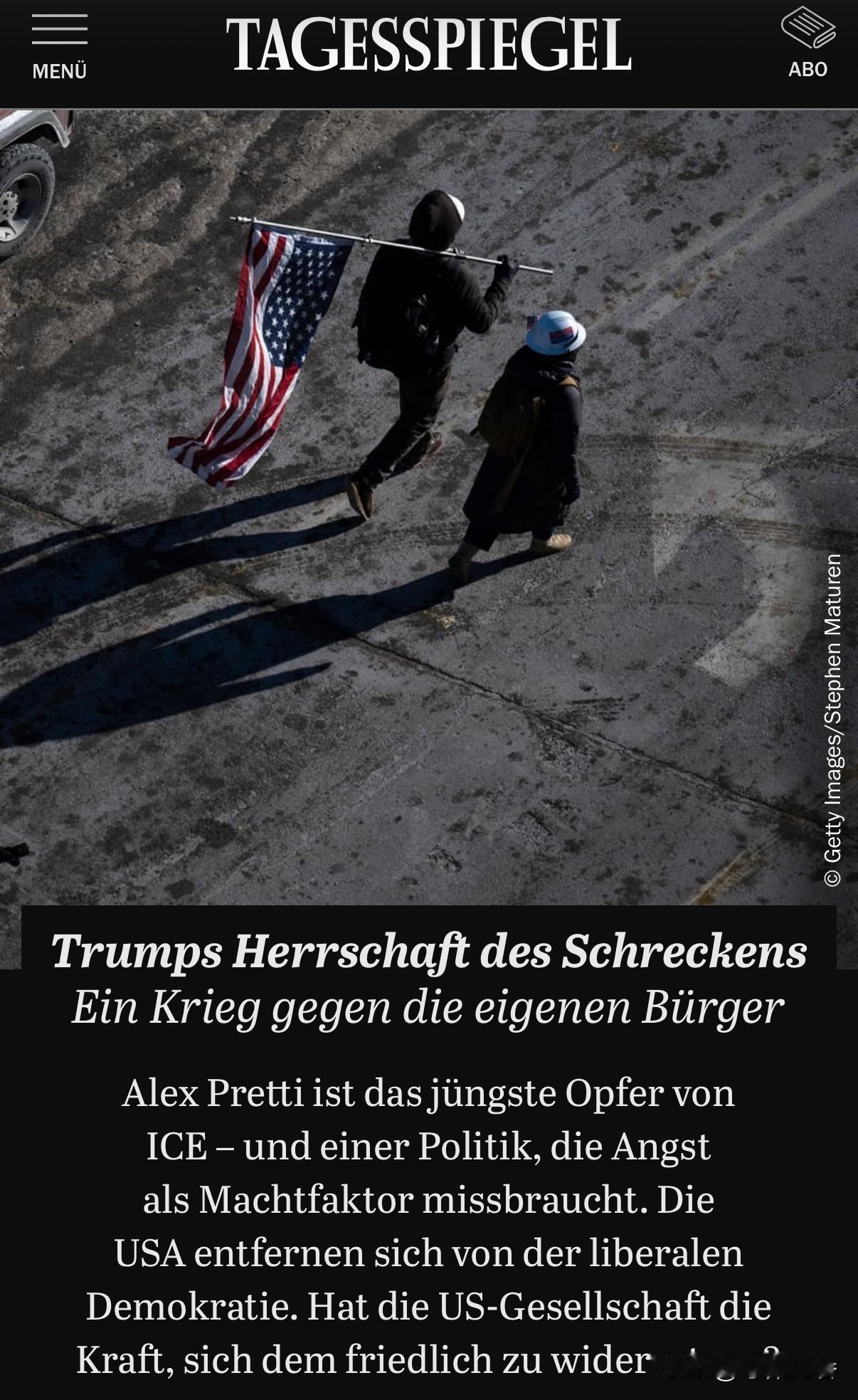 德媒看不下去，川普对本国公民的挤压。称，在川普的恐怖统治下，美国正在进行一场针对