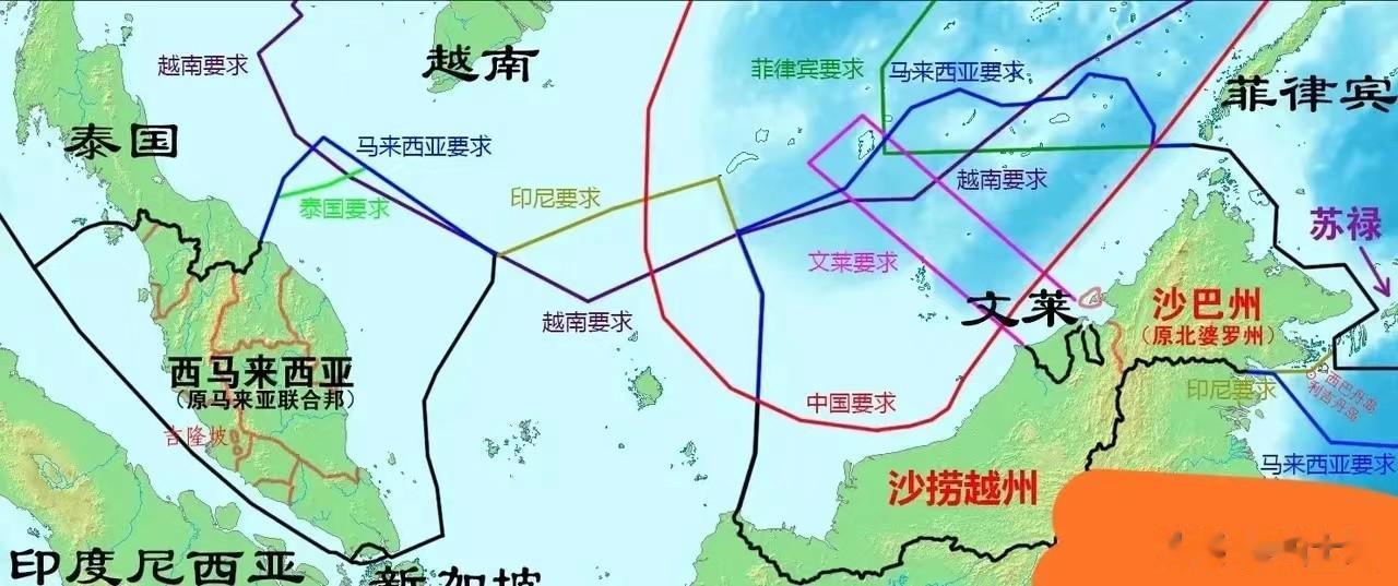 东南亚各国领海划分示意图