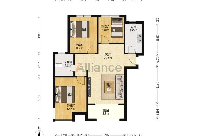 鱼化寨附近，小三室149万