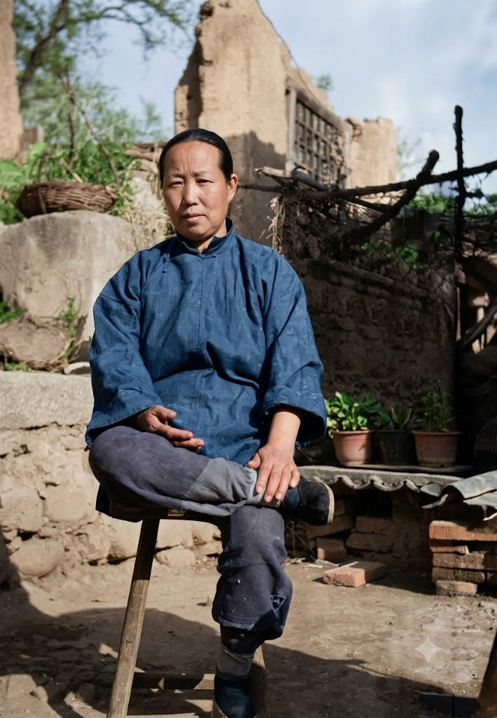 1944年，河北阜平。红色摄影家顾棣为母亲拍下了这张“处女作”《母亲》。
老人坐