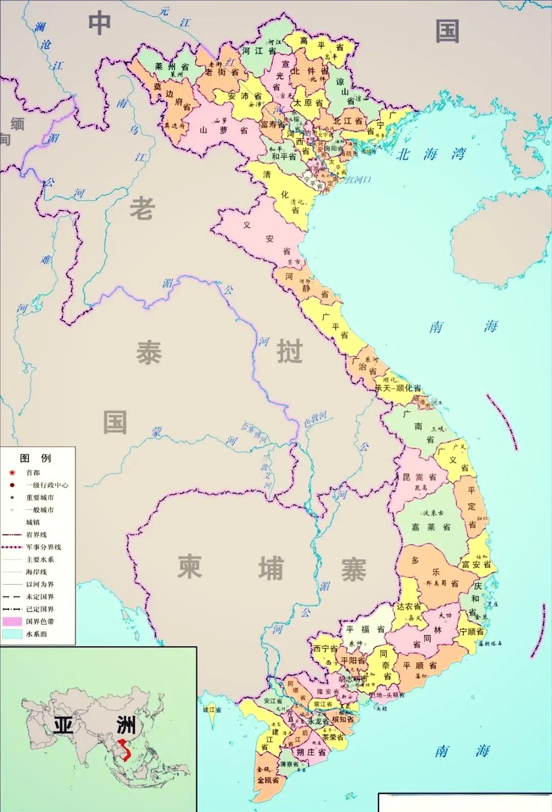 难怪越南最近在大搞“精兵简政”，瞧瞧这地图，密密麻麻60多个省，规模也就相当于我