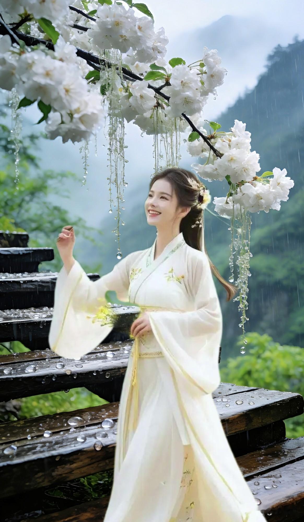 梨雪一株轻，坐阅青天老。
忽作云英未嫁身，春在枝头杳。
片片欲成灰，片片和烟袅。