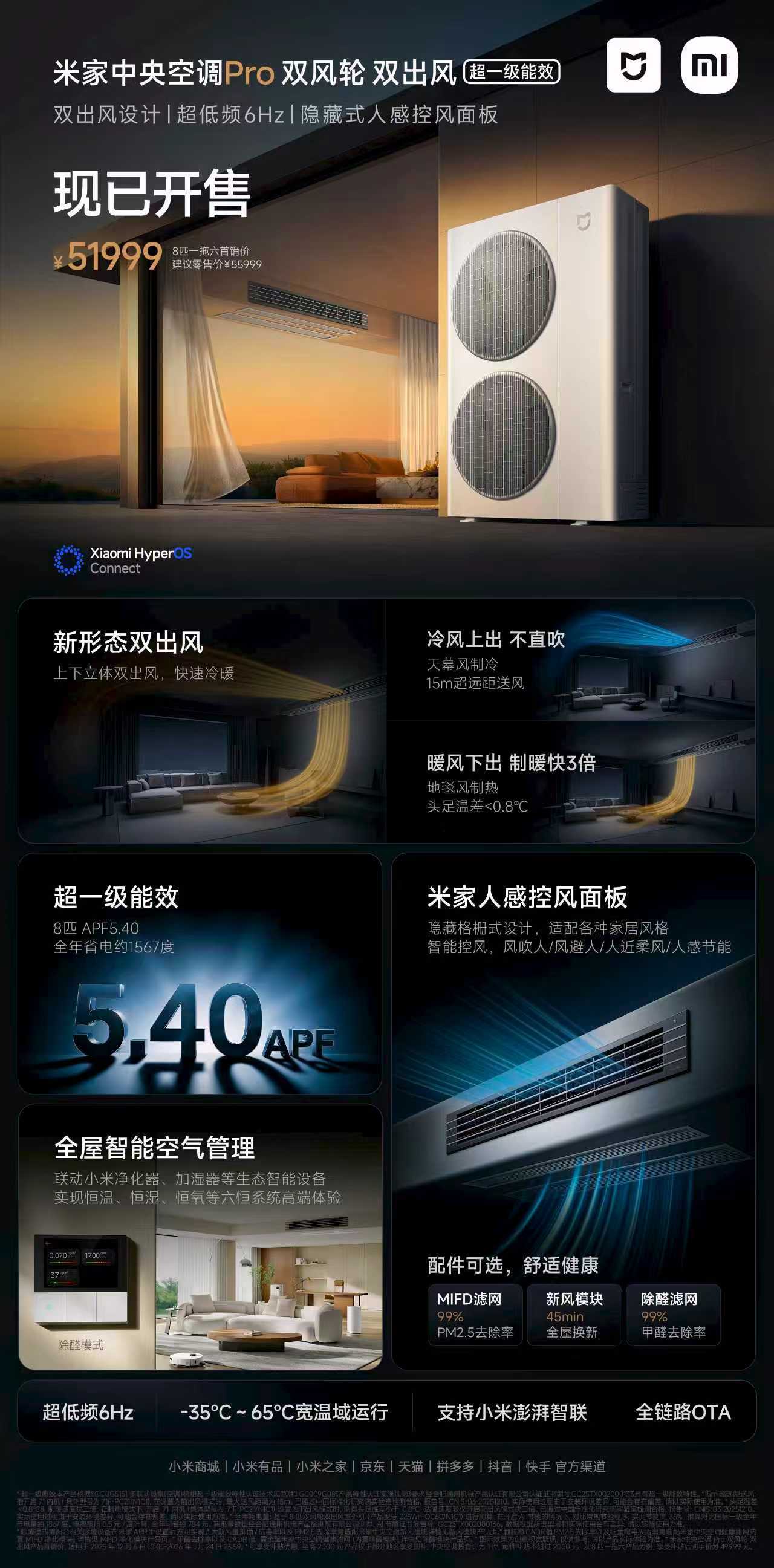 米家中央空调Pro双风轮 双出风，现已开售！双出风｜上下双出风，冷风不吹人，制暖