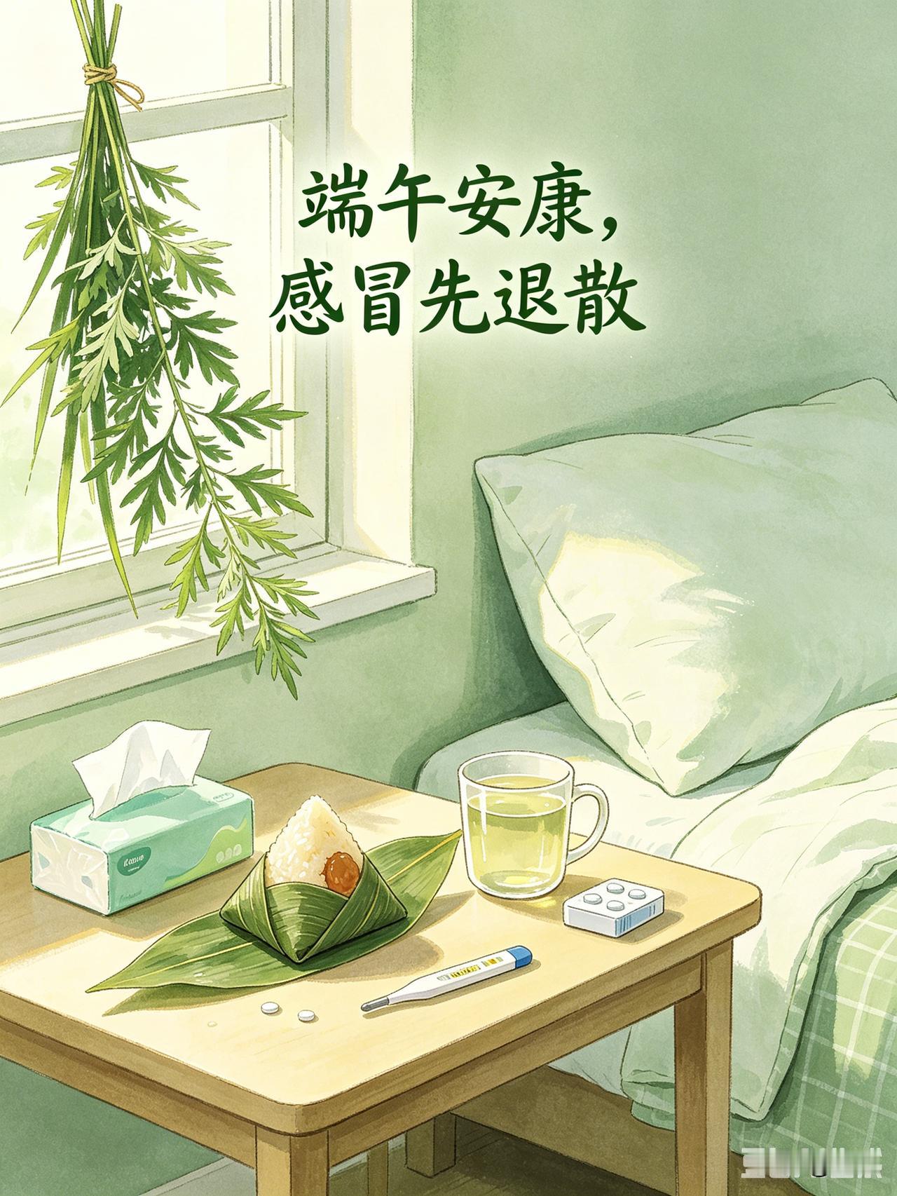 蒲草艾蒿香满地，风寒扰我懒开窗。

闭门静养端阳正，惟愿身安无病殃。
​
​
​