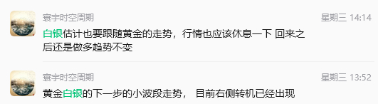 白银和黄金也下来了， 下一步调整后做多仍是随着趋势来走， 但是右侧点位不好判断 