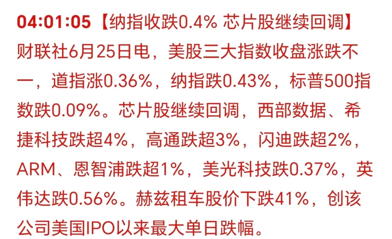 凌晨5点20分，刚刚被消息震醒：美国三大股指涨跌不一！芯片股继续下跌，周四科技要